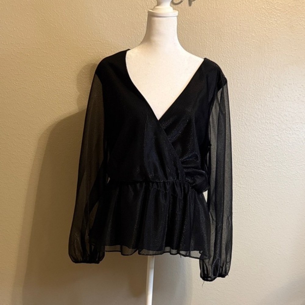 NSR Black Sheer Wrap Blouse